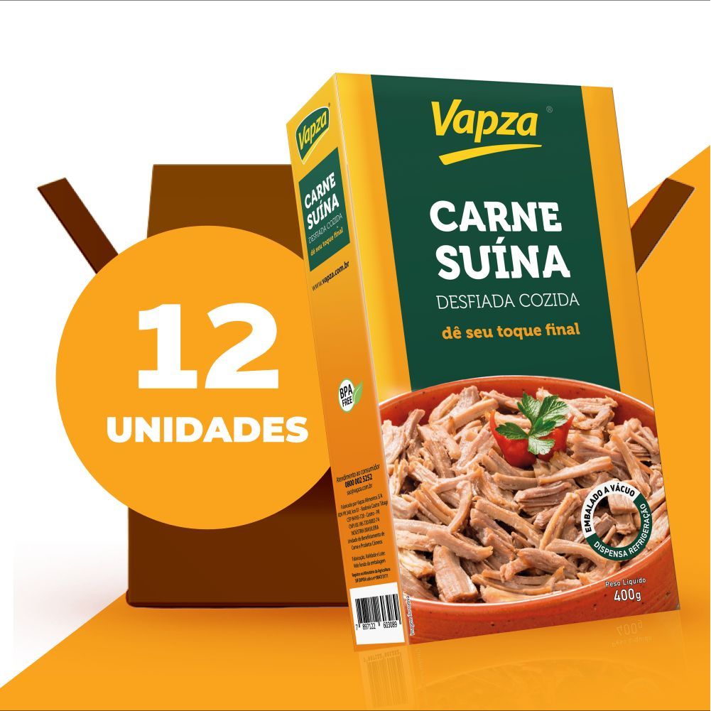 Kit com 12 Carnes Suínas Desfiadas Cozidas 400G Vapza em Oferta na Shopee