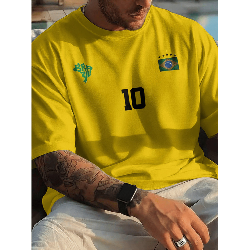 Camiseta Masculina Mapa Brasil - Camisa Copa do Mundo Unissex 100% Algodão Plus Size