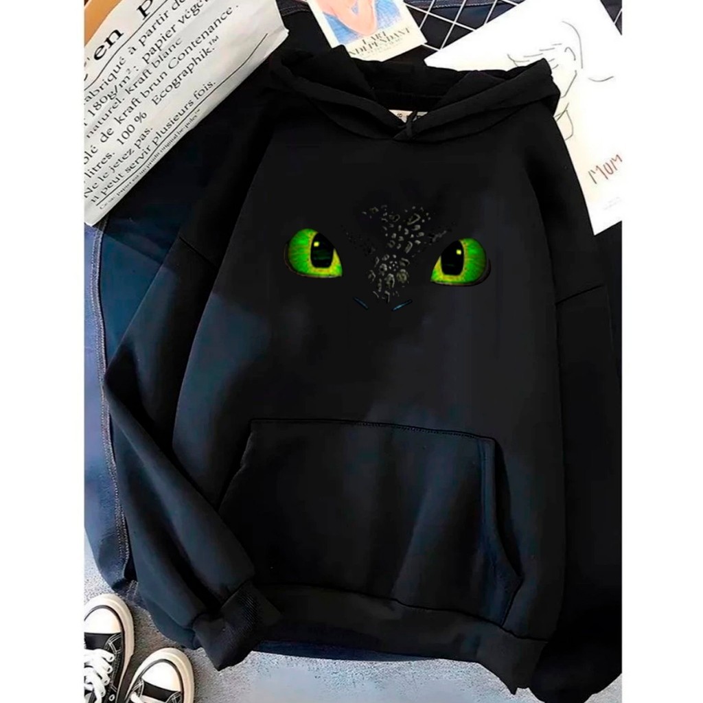 Blusa Canguru Inverno Capote Moletom Capote Unissex C/ Capuz Banguela Olhos Furia da Noite dragão Casual RR