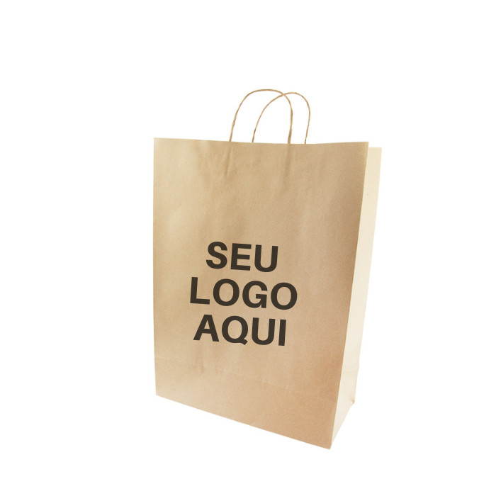 Sacola De Papel Kraft Grande 41,5x31x15 Personalizada 100 Un
