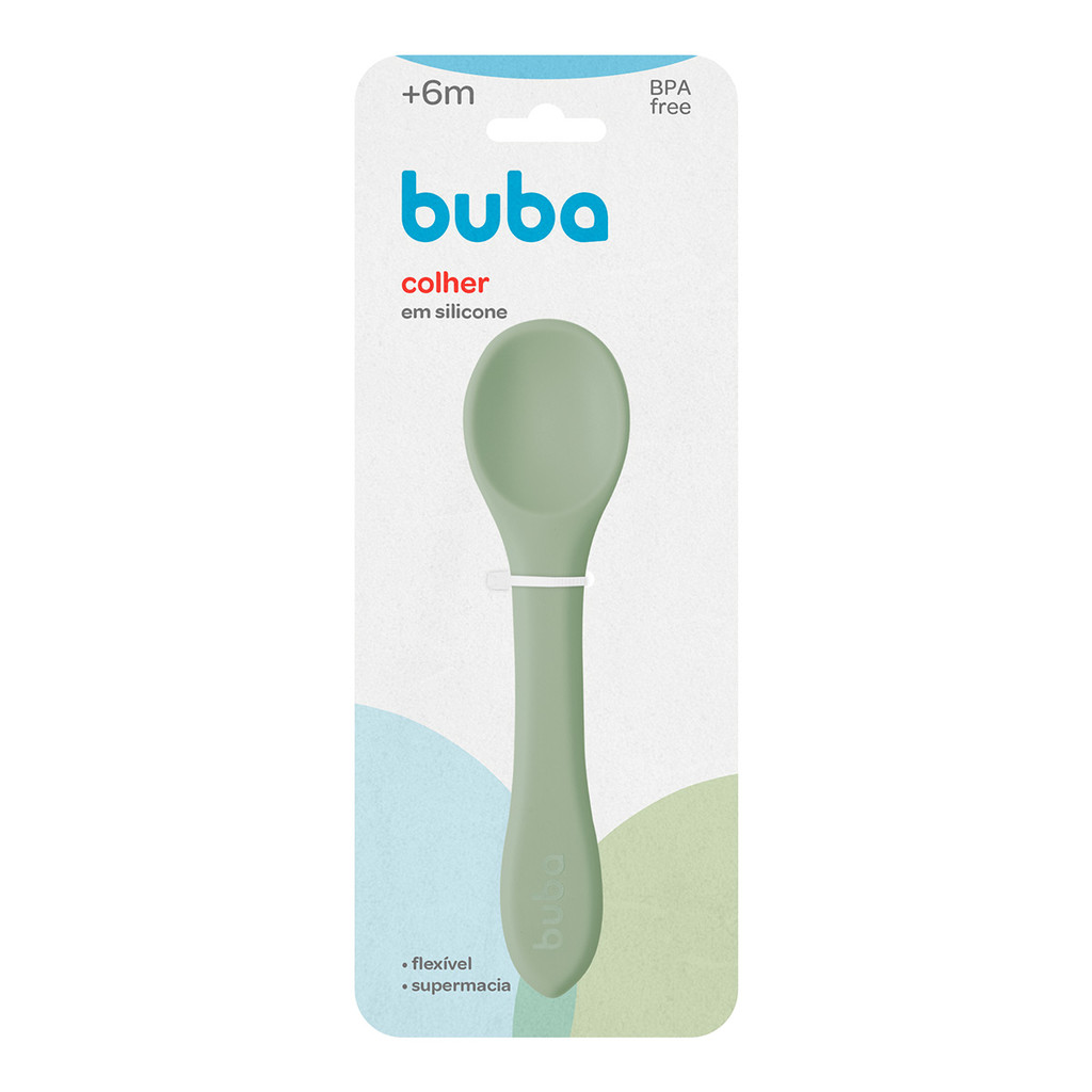 Colher Flexível Verde em Silicone Para Bebês +6 Meses Buba em Oferta na Shopee