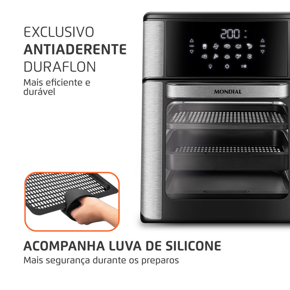 Fritadeira Elétrica Air Fryer Mondial Forno Oven AFON-12L-BI-BC 12L Preta/Inox - 110V em Oferta na Shopee