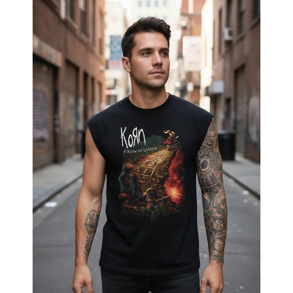 Camiseta Regata Oversized Rock Korn Dark Cavada em Oferta na Shopee