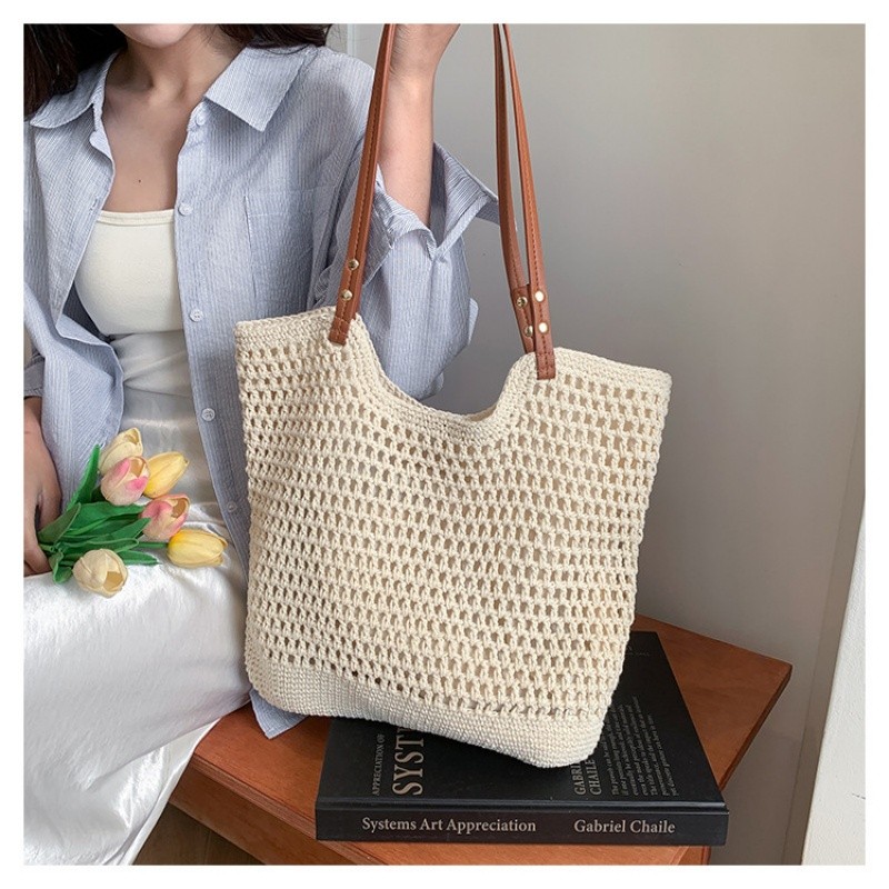 Bolsa de crochê de praia tecida à mão para férias à beira mar bolsa de grande capacidade extra grand