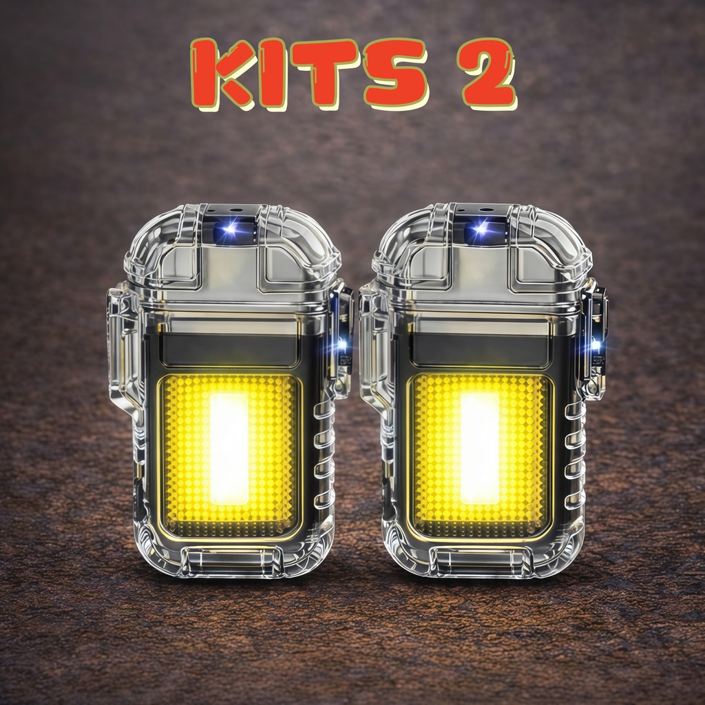 Isqueiro com Lanterna LED Recarregável USB Portátil Multiuso para Camping Emergência KITS 2 em Oferta na Shopee