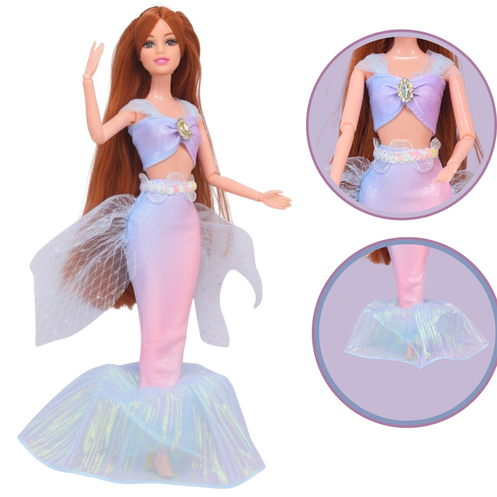 Boneca Coleção Sereia Articulada Acessórios Brilhante Lilás - Castela em Oferta na Shopee
