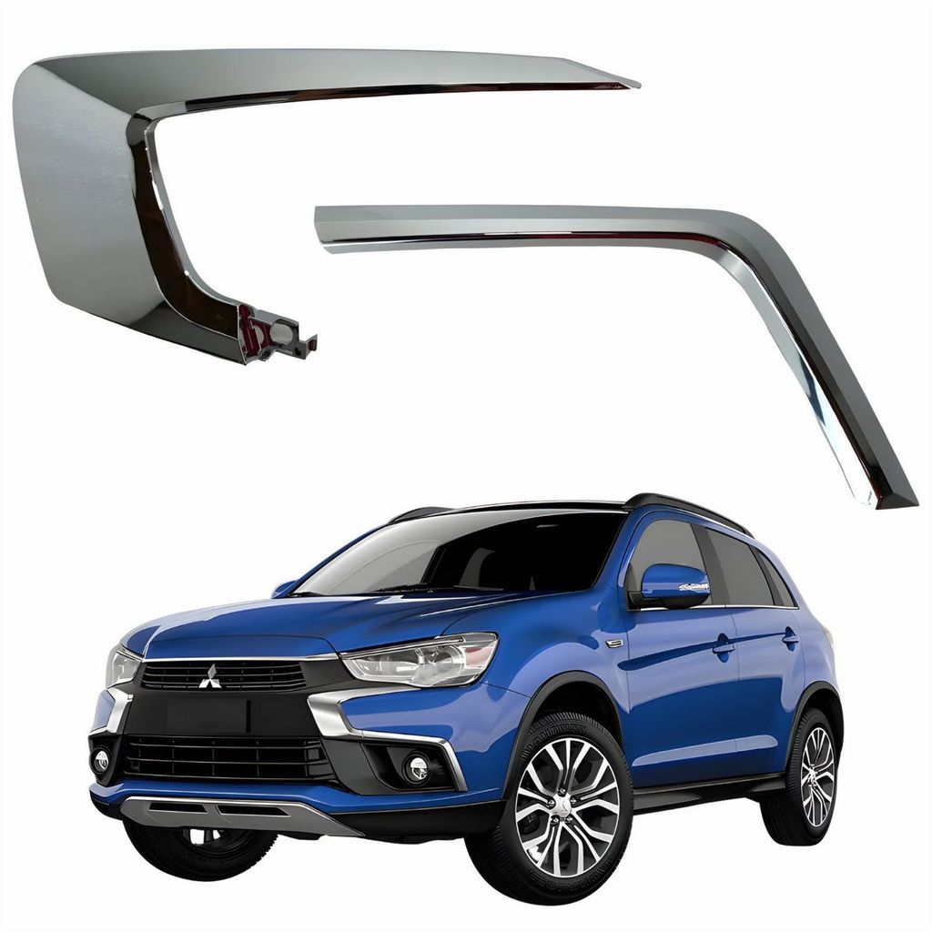 Kit Moldura Parachoque Dianteiro Mitsubishi Asx 2017 Até 2022 Superior Inferior Cromado Lado Esquerdo Motorista