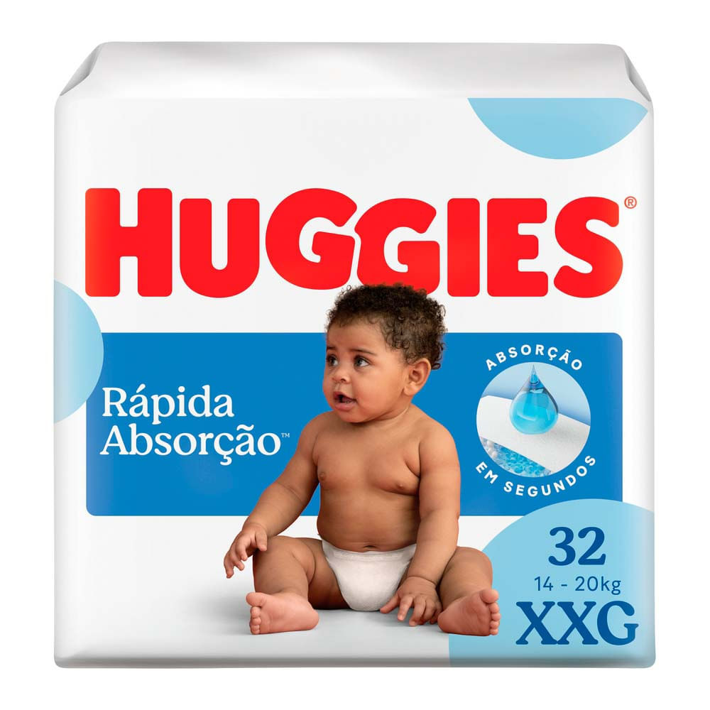 Fralda Huggies Rápida Absorção Tamanho XXG Pacote Mega 32 Unidades Descartáveis em Oferta na Shopee