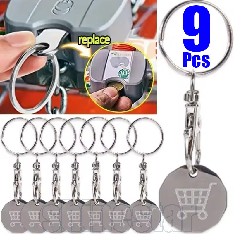 Chaveiro De Token De Carrinho De Compras De 9-2 Unidades-Pingente De Tokens De Supermercado-Com Gancho Mosquetão-Chaveir
