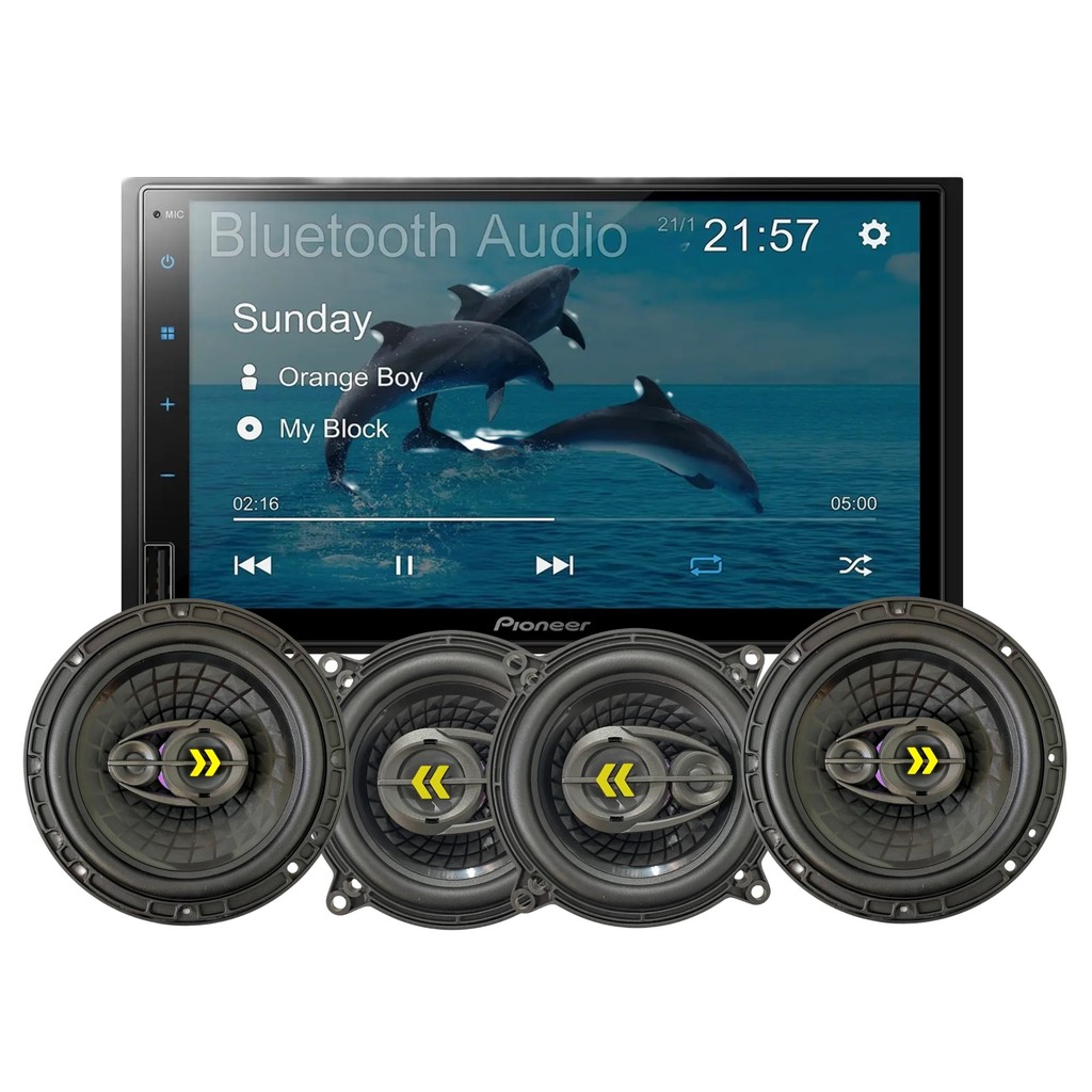 Central Multimidia Pioneer Golfinho Dmh - 145BR C/ Alto Falante Bravox Revo5 e 6 Polegadas