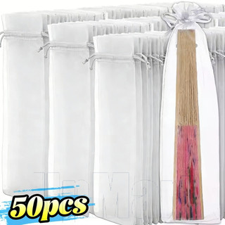 10/20/30/40/50 Pacotes De Sacos De Organza Com Cordão , Bolsa Dobrável Para Ventilador De Mão , Saco De Embalagem De Fes