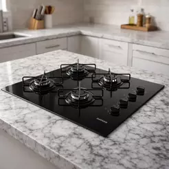 Cooktop Itatiaia 4 Bocas Essencial a Gás Bivolt Mesa de Vidro Preto Acendimento Automático Movelove