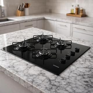 Cooktop Itatiaia 4 Bocas Essencial a Gás Bivolt Mesa de Vidro Preto Acendimento Automático Movelove