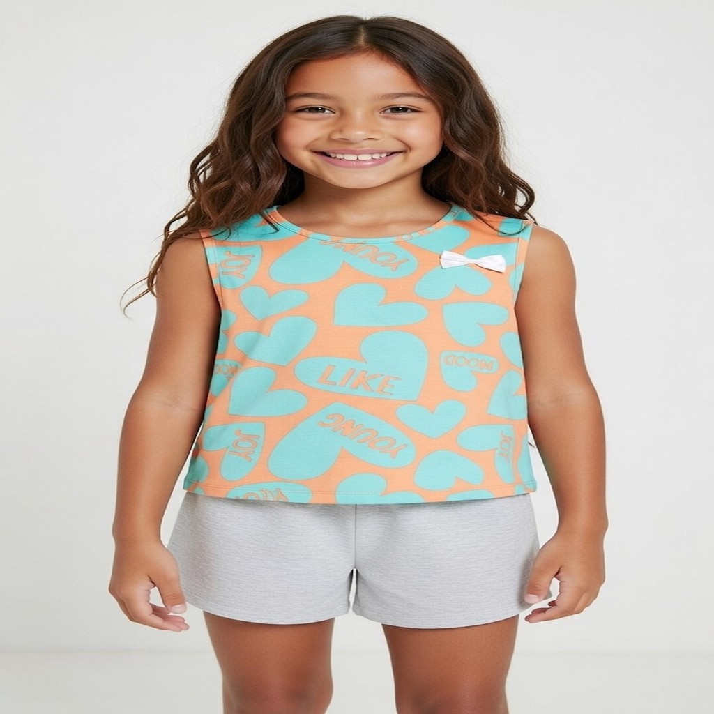 Conjunto Infantil Menina PIPA – Blusa Estampada + Short Moletinho | Conforto e Estilo