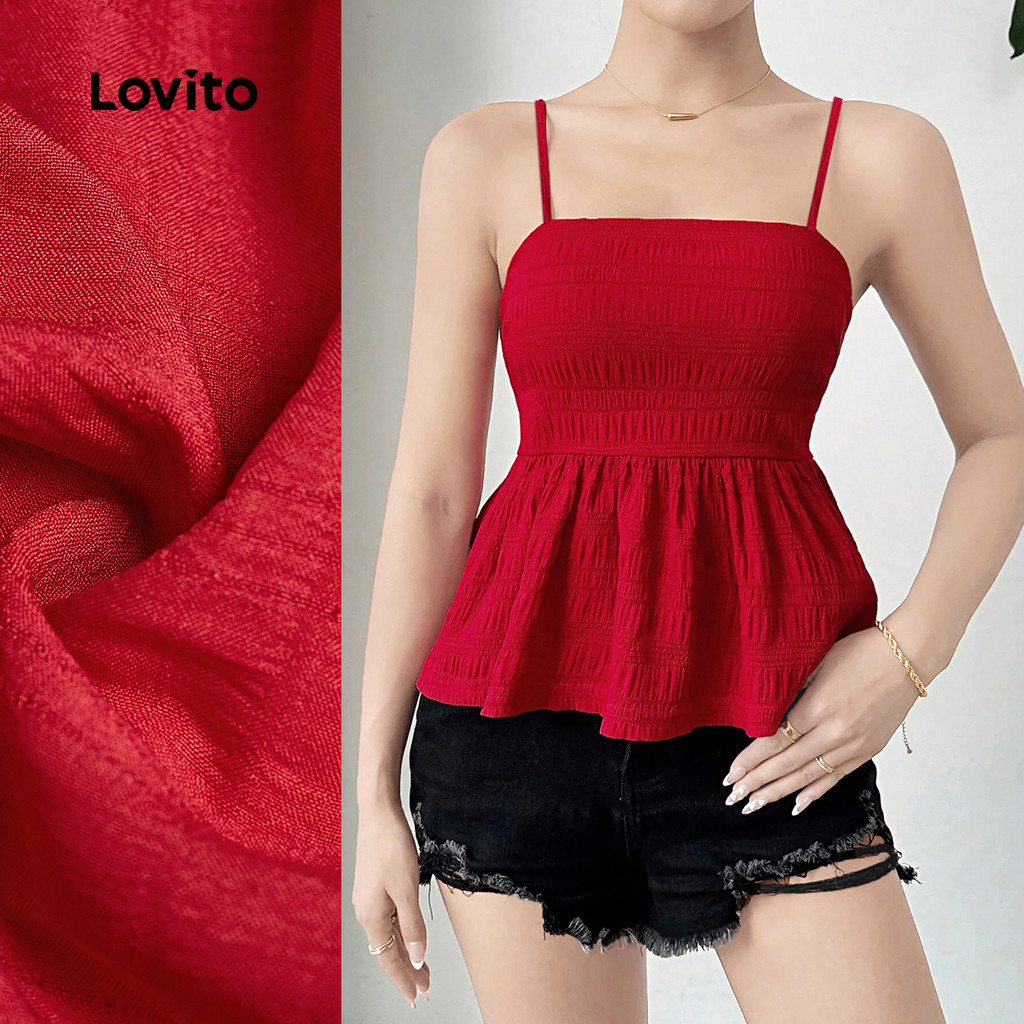 Lovito Blusa Feminina Elegante Com Alças Ajustáveis Cor Vermelha Primavera/verão L157LD340 em Oferta na Shopee
