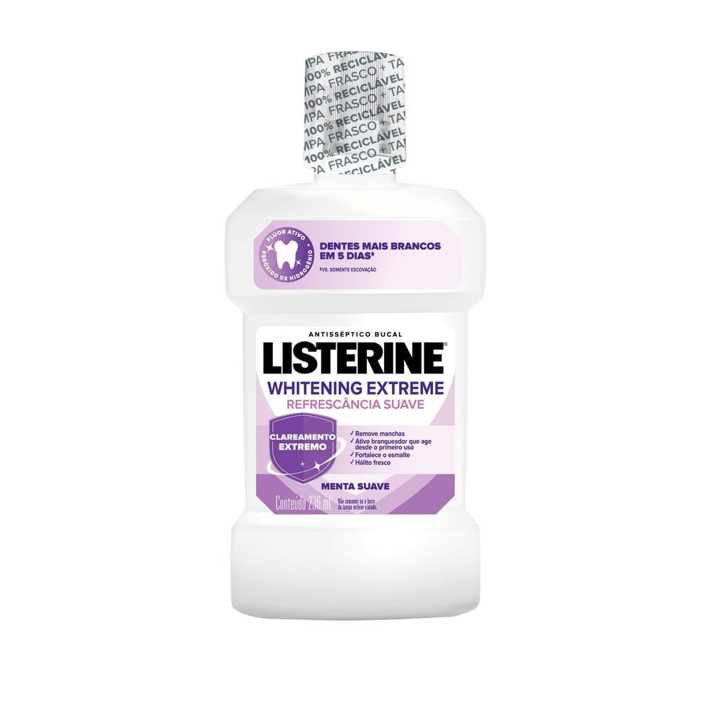 Enxaguante Bucal Listerine Whitening Extreme Sabor Menta 236ml em Oferta na Shopee