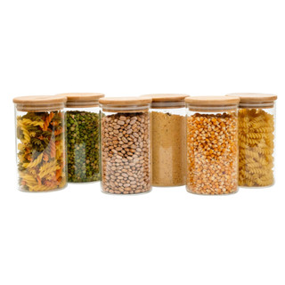 Kit 6 potes de vidro 600ml tampa de bambu herméticos redondos - Tüd em Oferta na Shopee