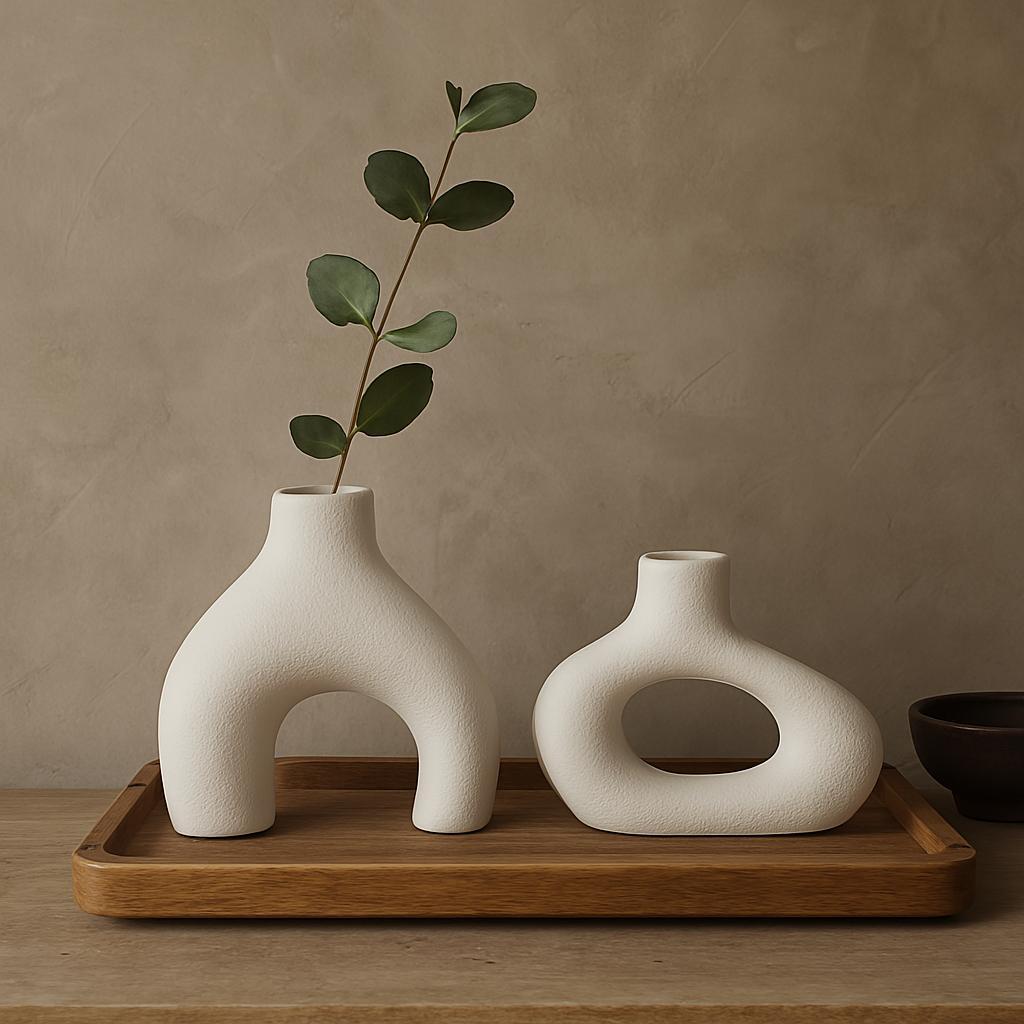 Conjunto 2 Vasos Decorativos Minimalistas Nórdicos Esculturas Rústicas Para Escritório e Sala
