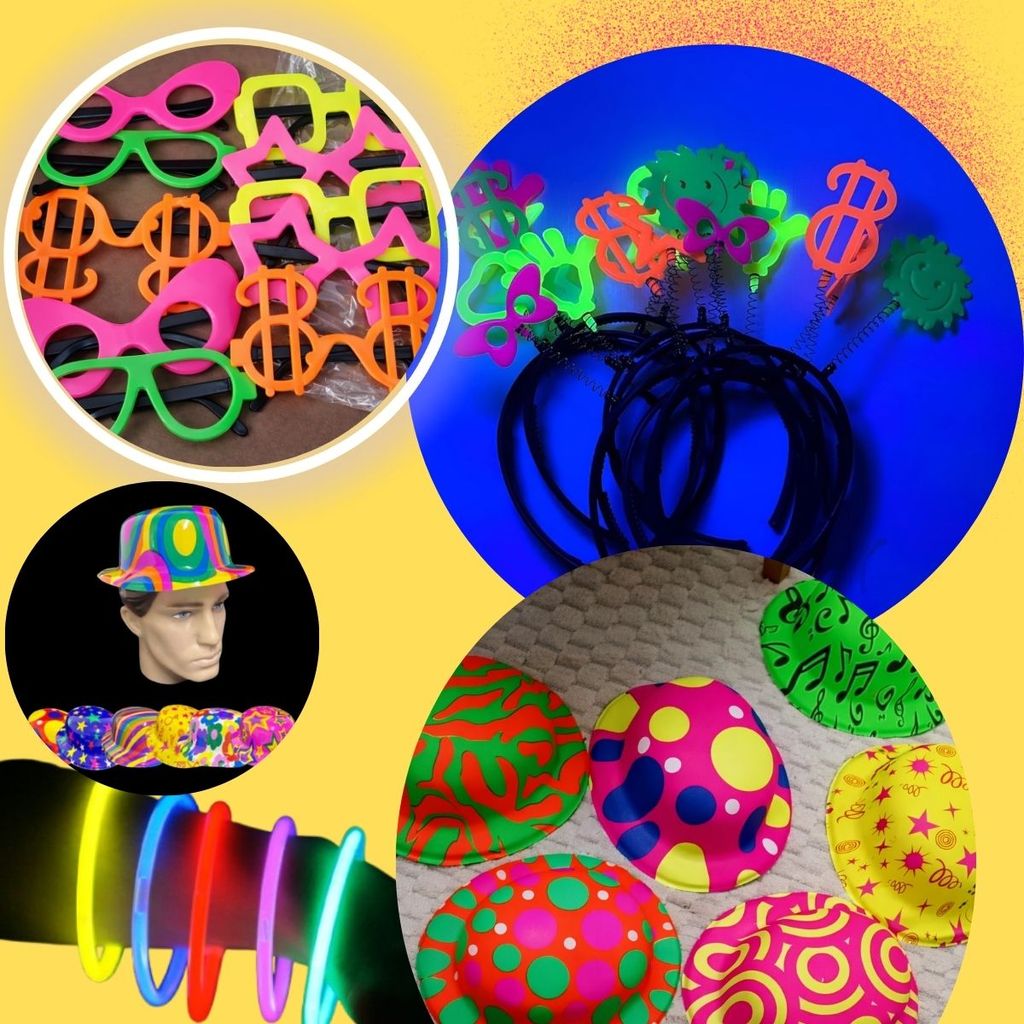 Kit Balada Festa Neon 130 Pecas Aderecos Pulseira Neon Oculos Tiara Chapéus