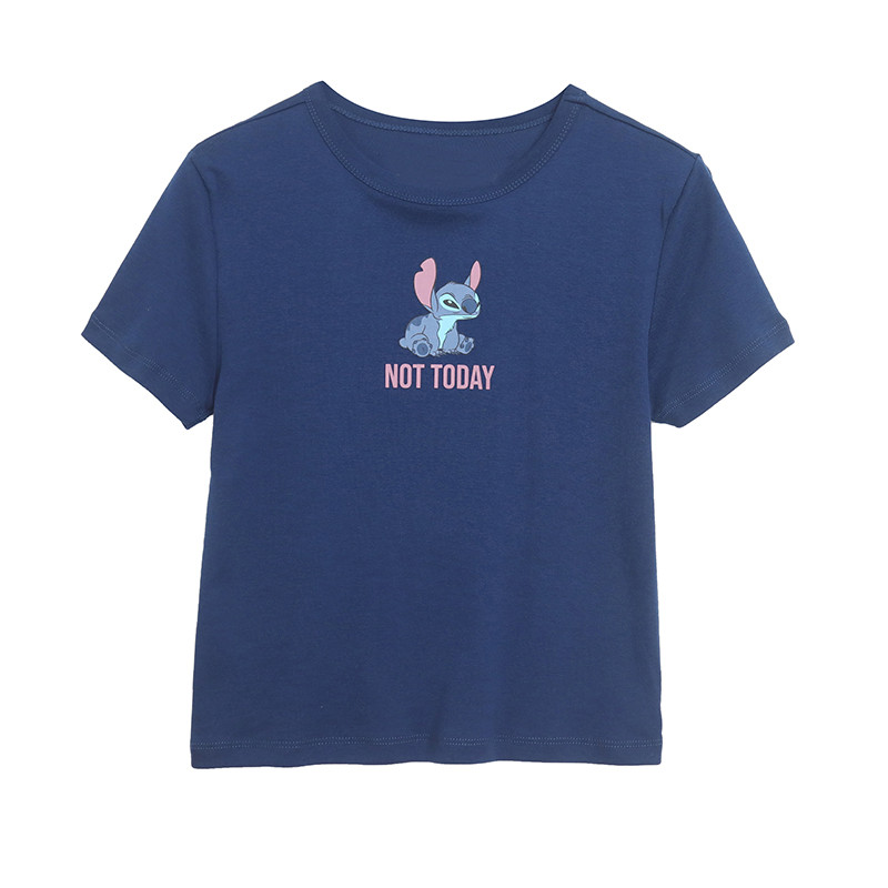 Comércio exterior dos desenhos animados impresso rosqueado estiramento 100% algodão senhoras camiseta mais magro olhar c