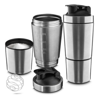 Shakeira Dupla Inox 900ml Coqueteleira Academia Misturador para Proteína Sheik Academia Com Mola
