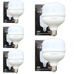 Kit 5 Lâmpadas LED Avant 50W High Power 4000lm Luz Branca 6500K Bivolt Base E27 Alta Iluminação