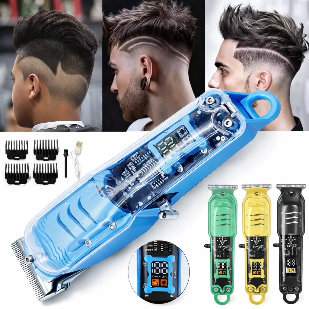 Máquina de Cortar Cabelo Profissional Transparente T-Type USB-C Zero Gap