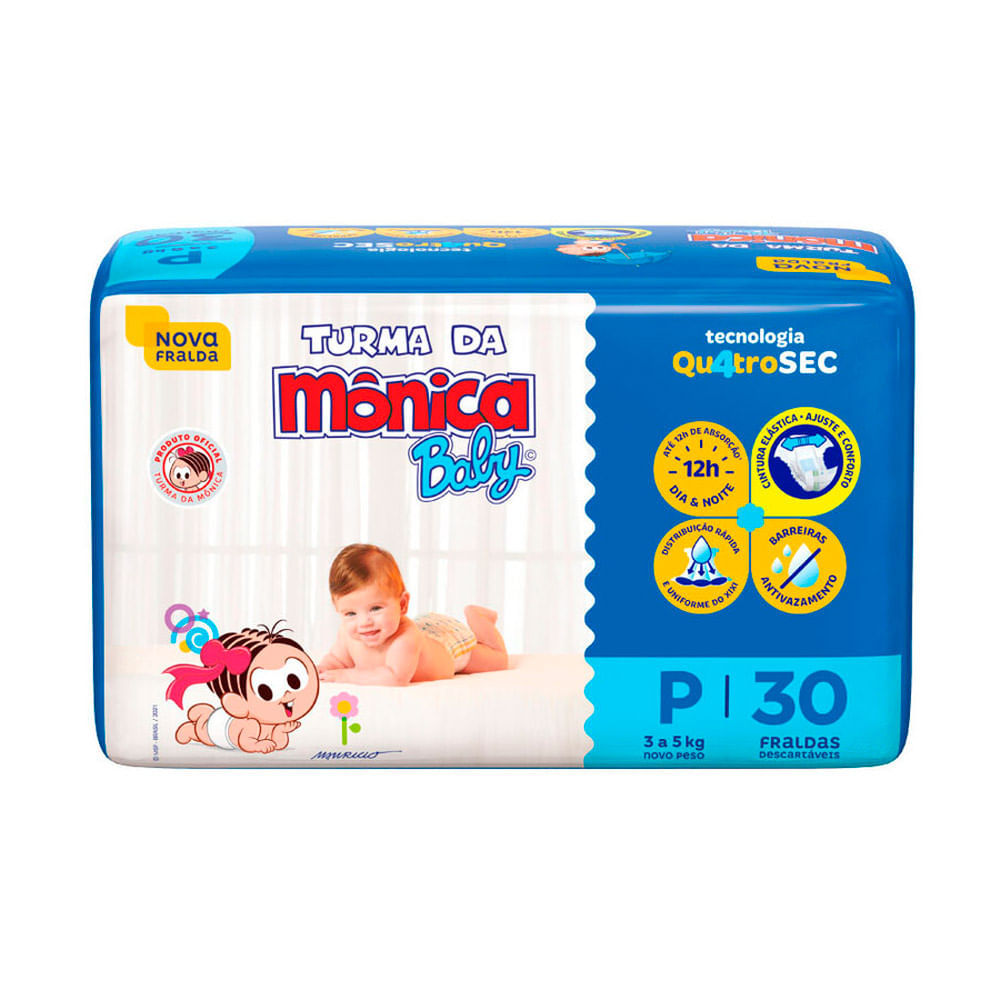 Fralda Turma da Mônica Baby Mega Tamanho P 30 Unidades Descartáveis em Oferta na Shopee