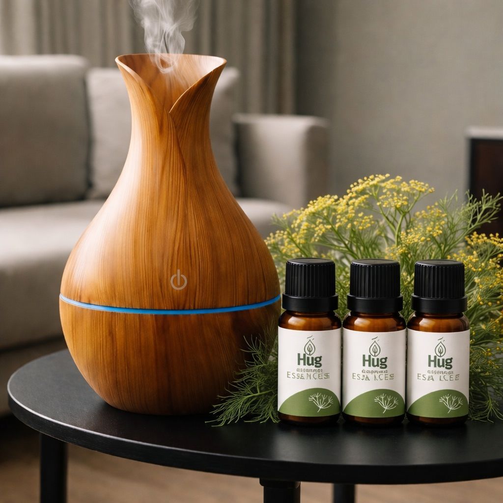 Umidificador De Ar + 3 Essências ERVA DOCE Hidrossolúvel | Difusor Modelo Vaso 200ml | Essências 20ml