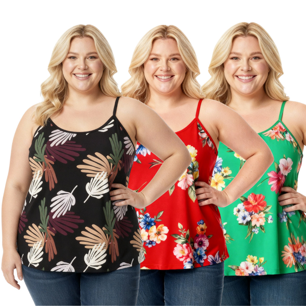 Kit 3 Blusas Plus Size Regata Liganete Estampas Variadas an1
