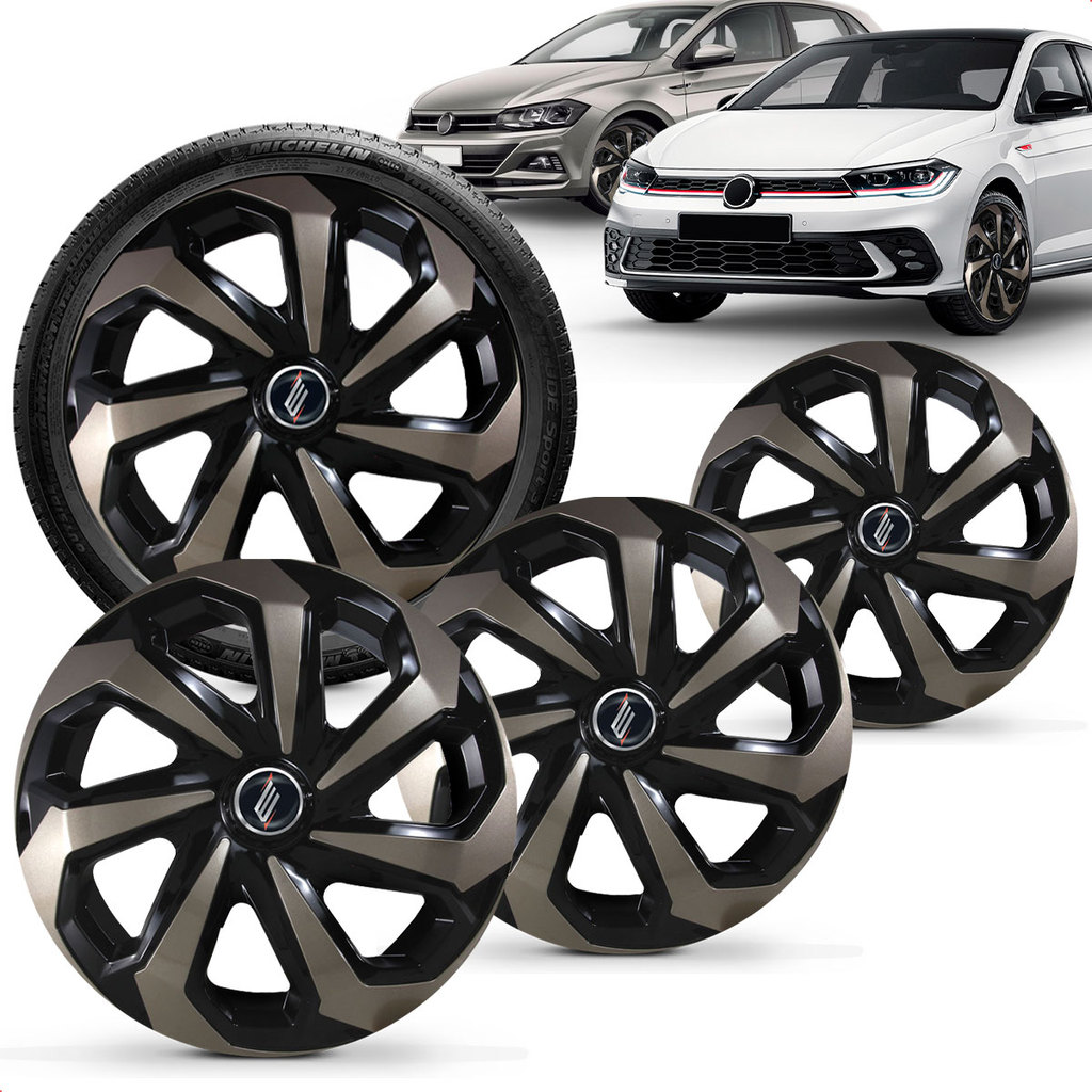 Calotas Aro 15 Spider Preto Gold Polo Virtus 2018 a 2026 Jogo com 4
