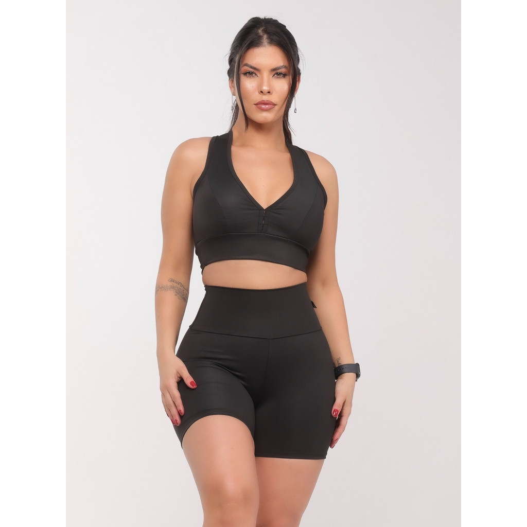 Conjunto de Academia Feminino Short + Top com Zero Transparência e Cintura Alta