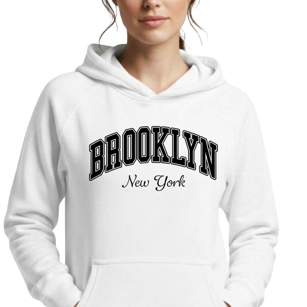 Blusa De Frio Moletom Canguru Brooklyn Feminino algodão Flanelado Capuz estampado