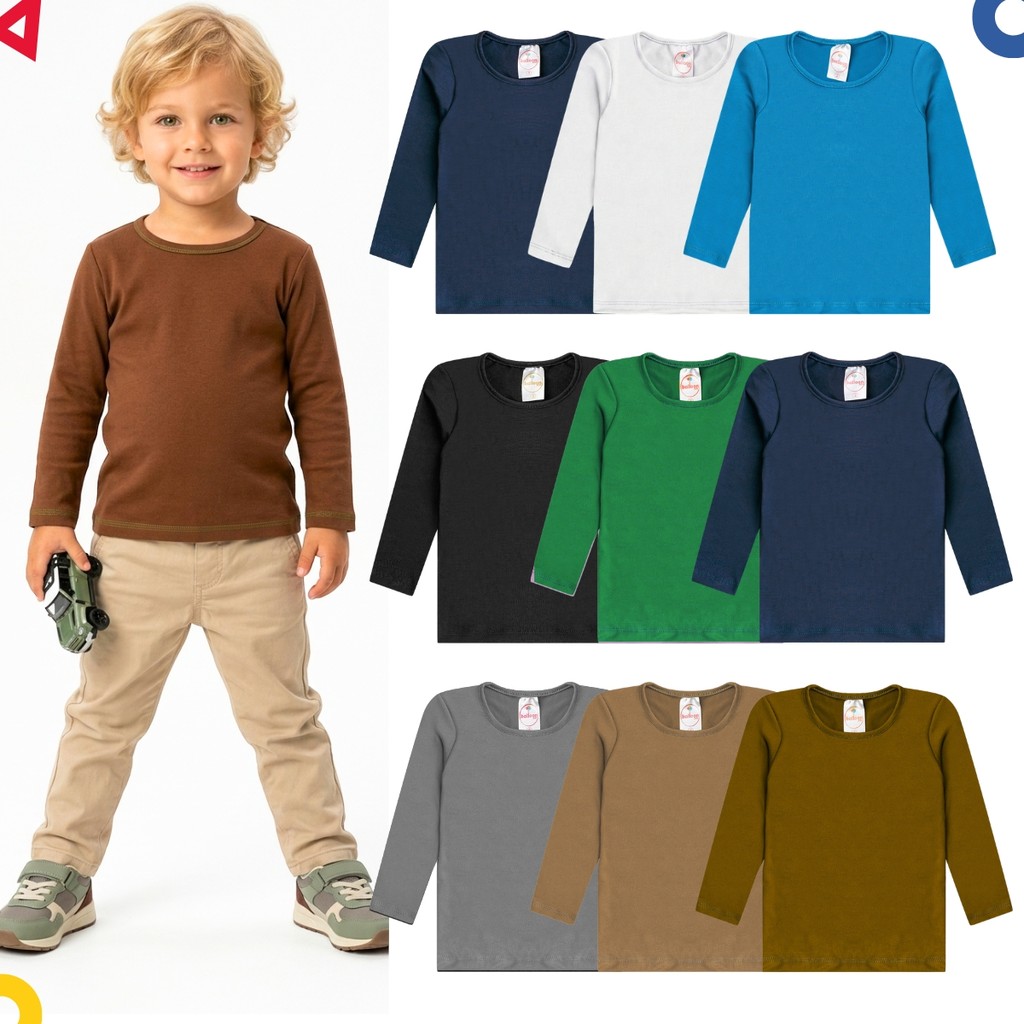 Kit 2 Blusas Térmicas Infantil Masculina Manga Longa Segunda Pele Forrada para Inverno