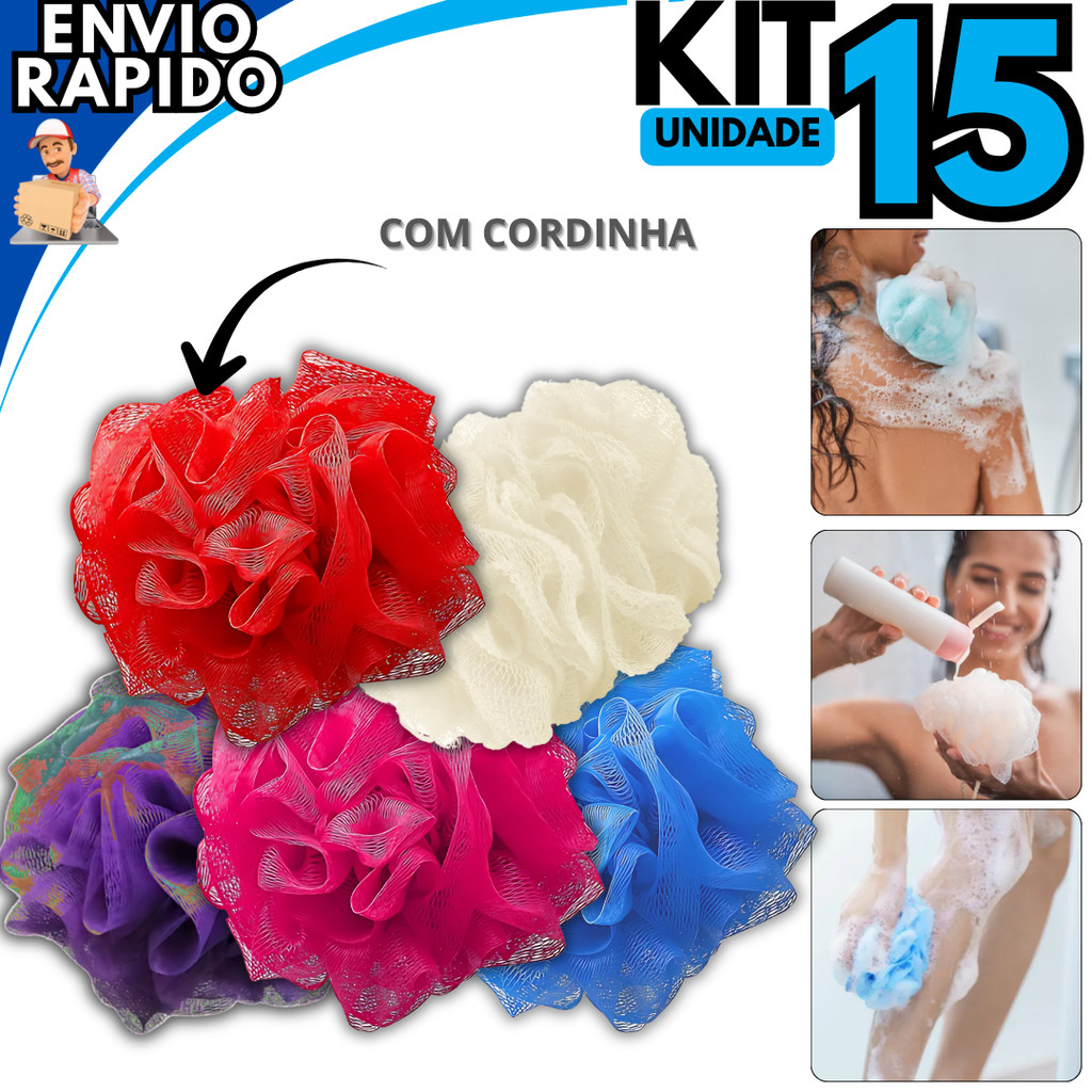 Kit 15 Bucha Esponja Nylon Para Banho Macia Esfoliante Espumanete Com Cordinha em Oferta na Shopee
