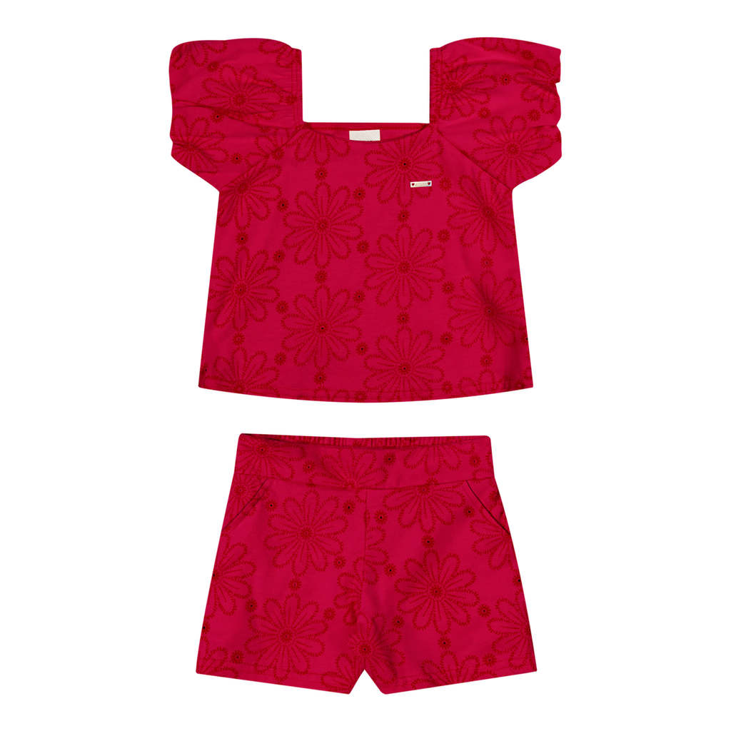 Conjunto Infantil Menina Floral Devorê Elian Vermelho