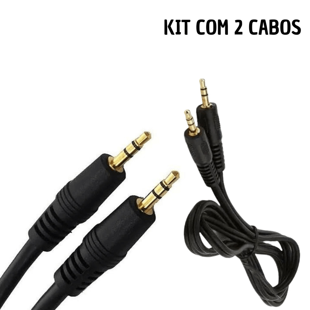Kit 2 cabos p2 x p2 auxiliar celular 1.5m universal reforçado pc som auxiliar , duas pontas de conexão igual fone em Oferta na Shopee