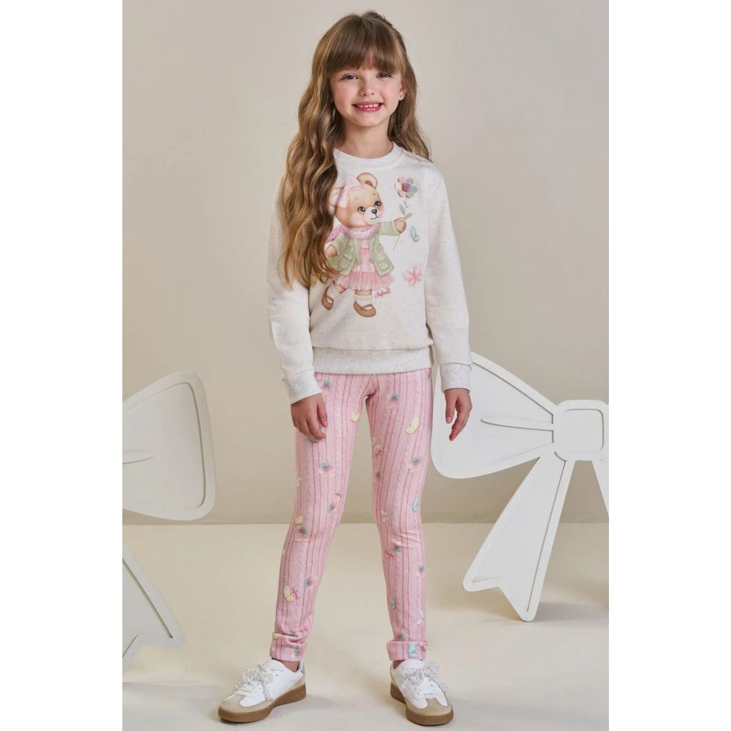 Conjunto Menina Blusão Moletom e Legging Estampada Infanti