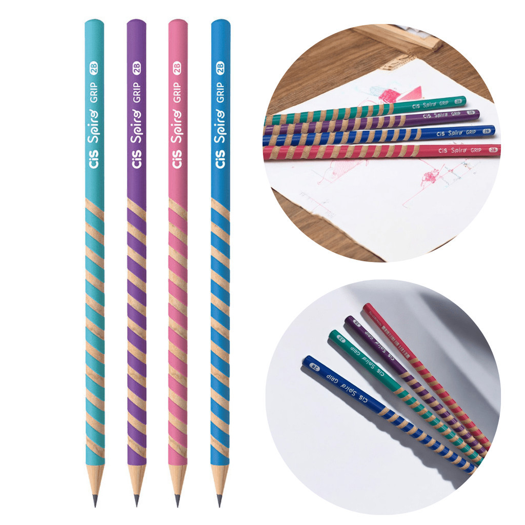 Lápis Preto Grafite 2B Escolar Cis Spiro Grip Kit com Lapis 4 Unidades Sortidas Material Escolar