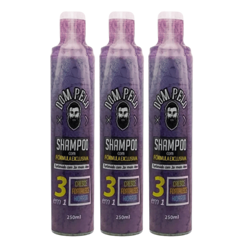 kit 3 Shampoo 3 em 1 Dom Pelo Original - Fortalece, Limpa e Estimula o Crescimento