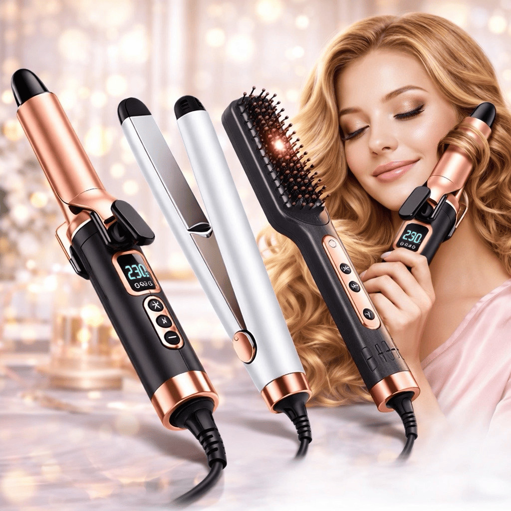 Kit De Cabelo 3 Em 1 Prancha Chapinha + Escova Magica + Cacheador Sokany Bivolt Profissional Oferta Conjunto Luxo