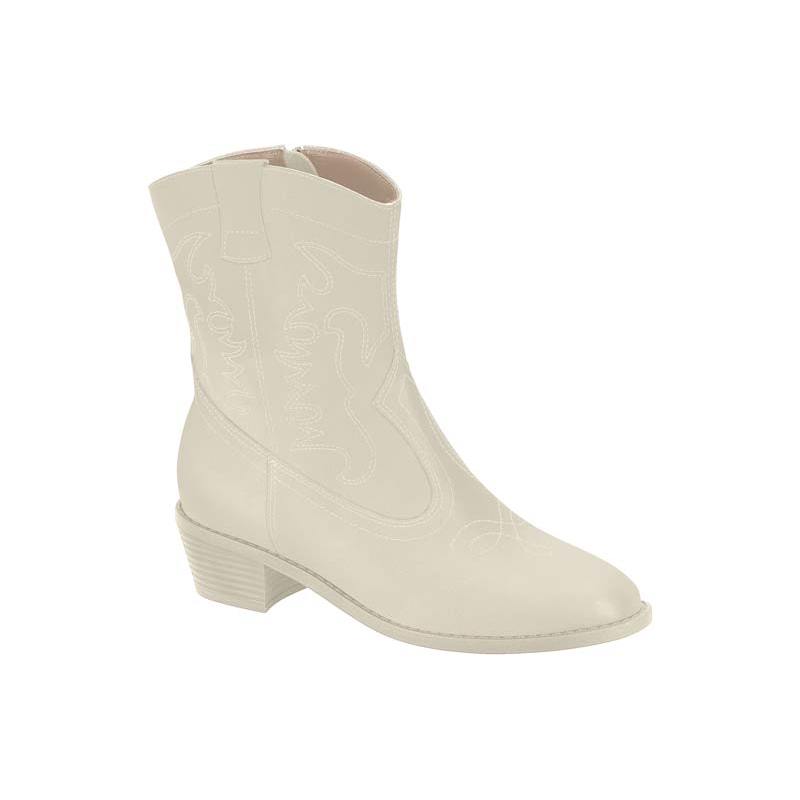 Bota Moleca Country Cano Curto Com Bordado E Salto Bloco Branco Off
