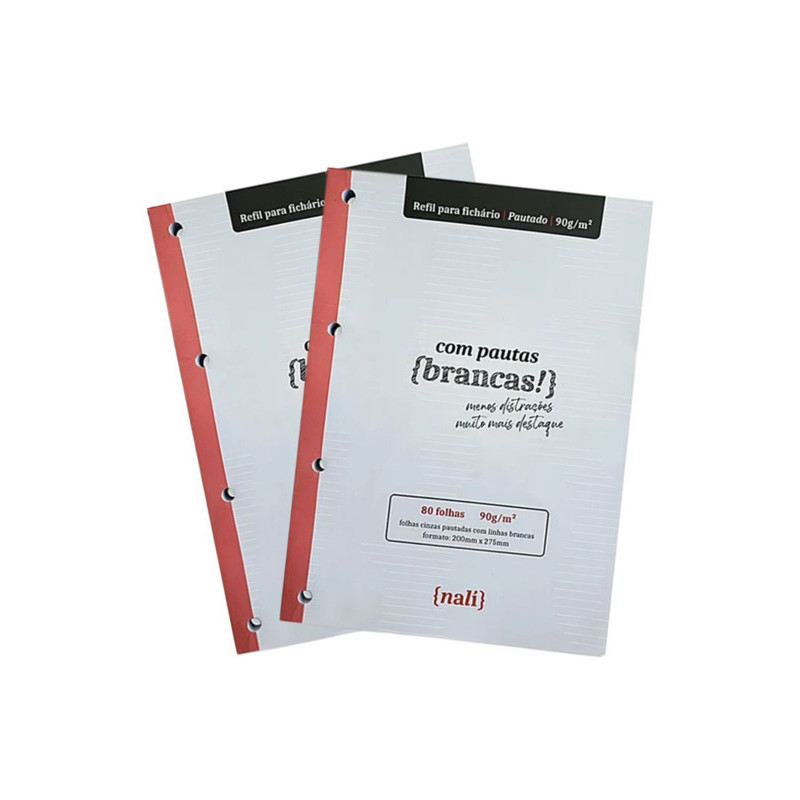 Kit 2 blocos para fichário Nalí linhas brancas pautado