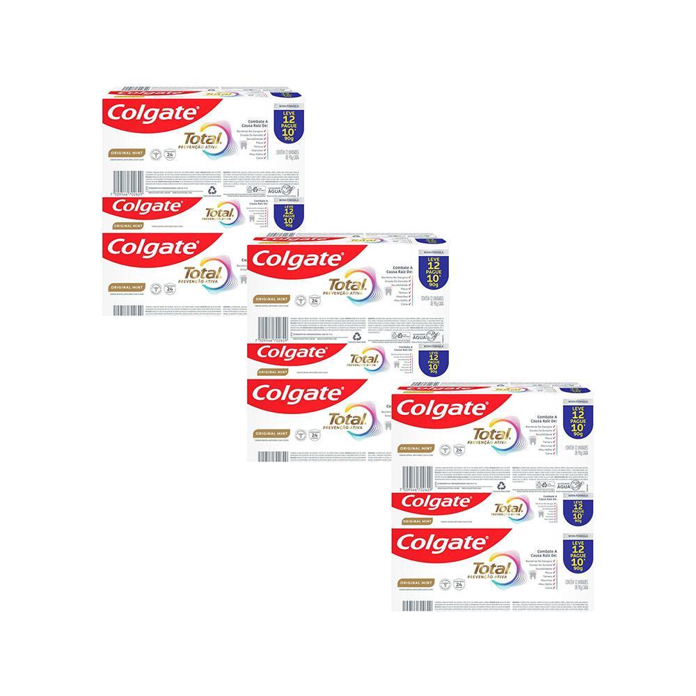 Kit 3 Pack Creme Dental Colgate Total Original Mint Prevenção Ativa 90g 12un Cada