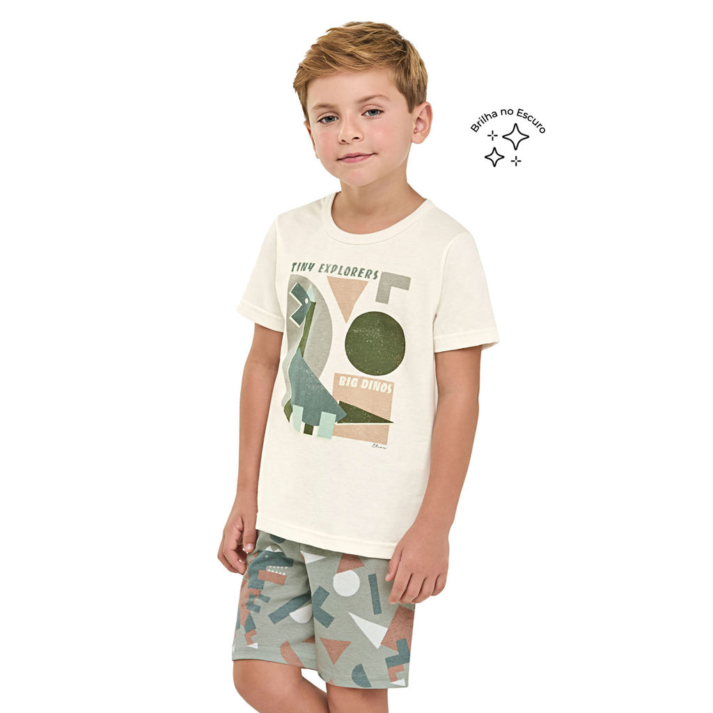 Pijama Curto Infantil Menino Dino Elian Bege
