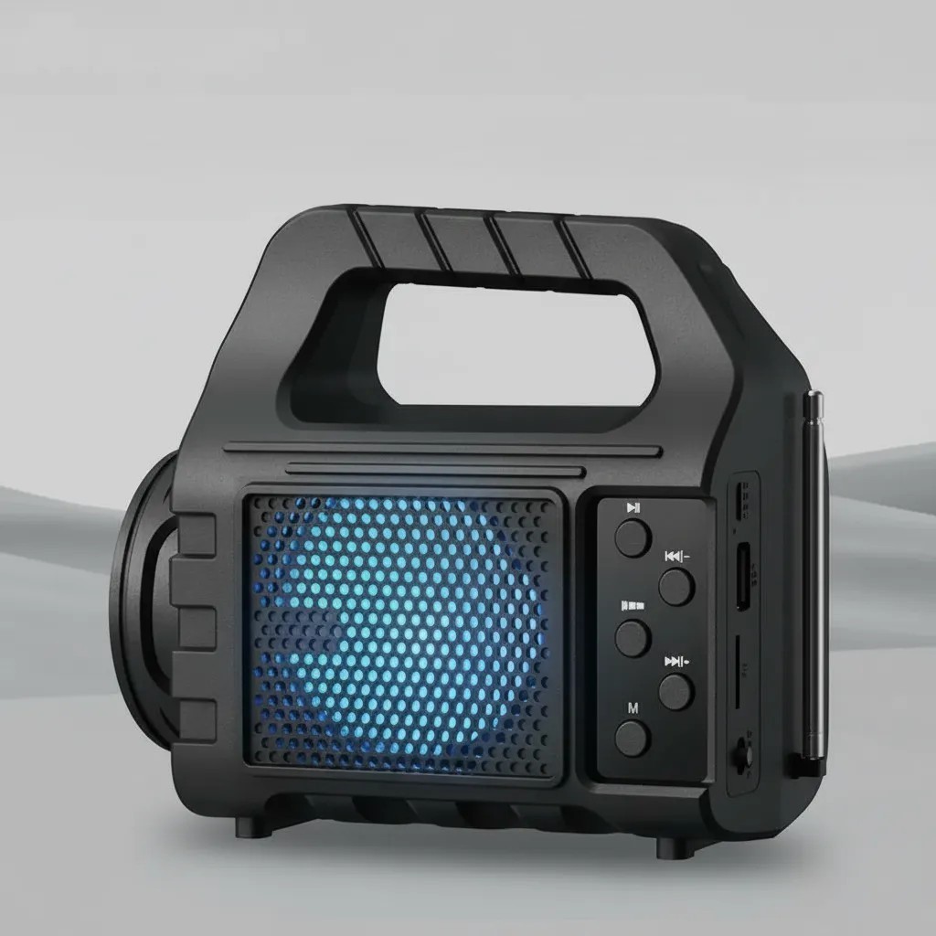 Rádio Portátil FM AM Bluetooth Painel Solar Lanterna USB