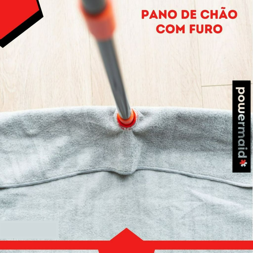 Panos de Chão Microfibra com Furo para Encaixe Fácil Faxina e Limpeza 60cm x 50cm Cinza - Powermaid Camesa — imagem 2 de 2