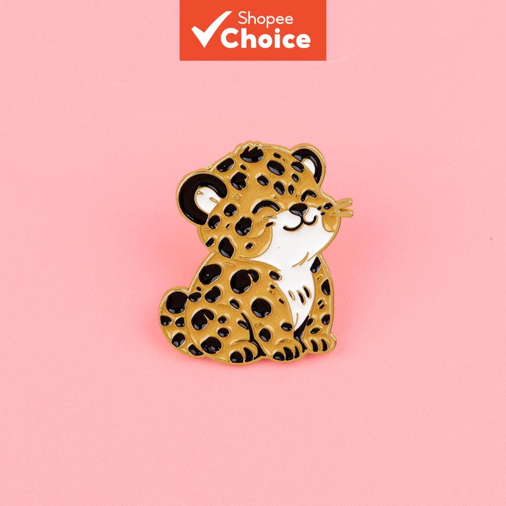 Alfinete de Esmalte com Leopardo Fofo, Broche de Desenho Animado para Mochila, Distintivo Kawaii para Roupas, Chapéu,