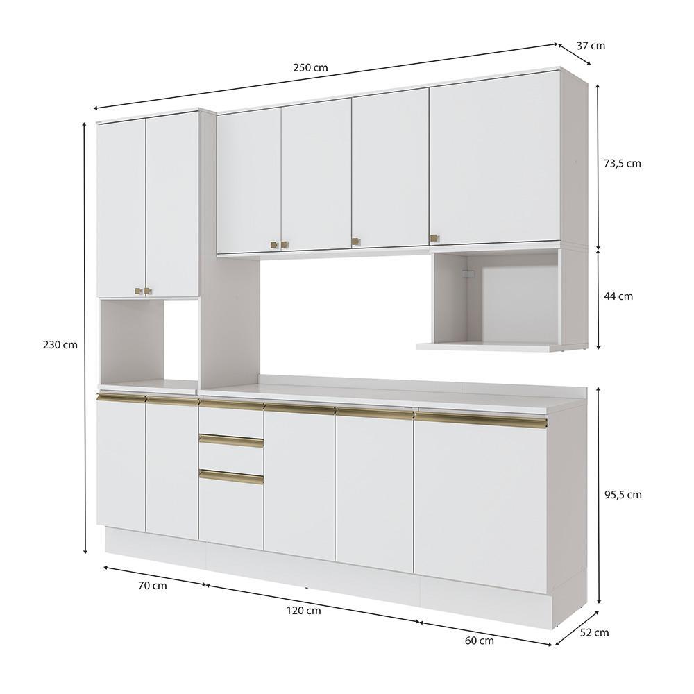 Armário de Cozinha Compacta Nicho Micro-ondas 100% MDF 250cm Branco Celeste Kappesberg — imagem 2 de 2