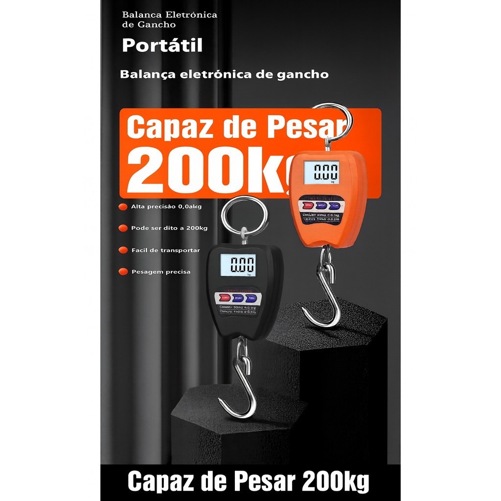 Balança de Suspensão Com Painel Digital LCD Precisão De Gancho 200 Kg DKL
